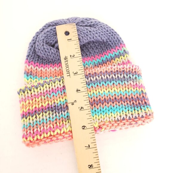 New Handmade Youth Crochet Multicolor Colorful Striped Hat Beanie Cute - Picture 7 of 10